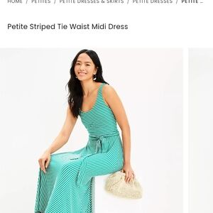 Green Striped Tie Waist Midi Dress